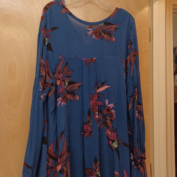 Free People Blue Floral navy magenta tunic dress M - Picture 12 of 13